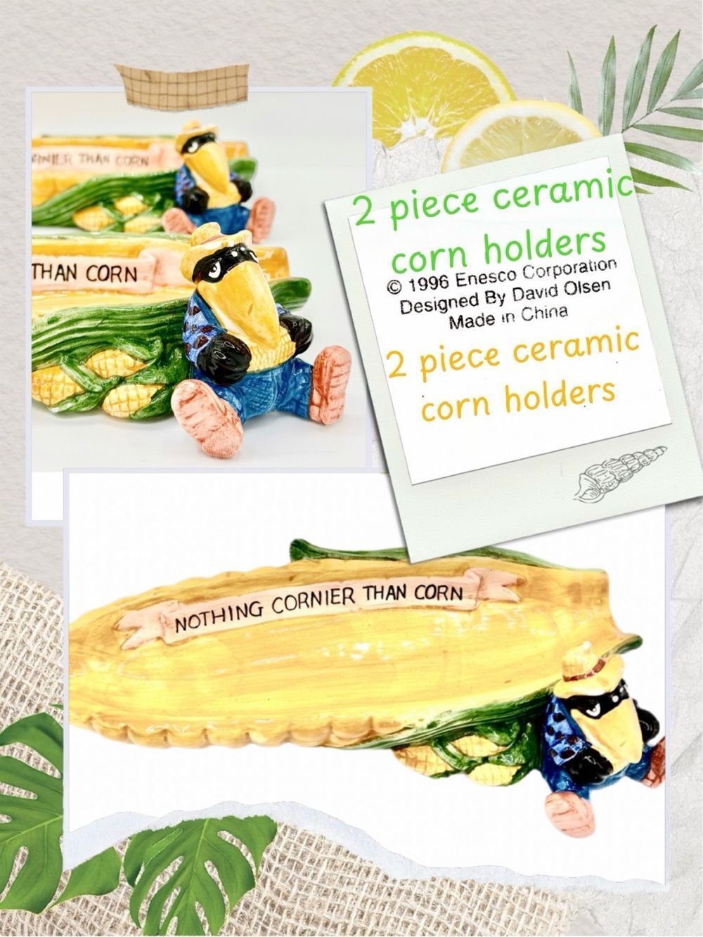 NWT QUIRKY & ADORABLE CERAMIC CROWS CORN HOLDERS 2 PIECE BUNDLE